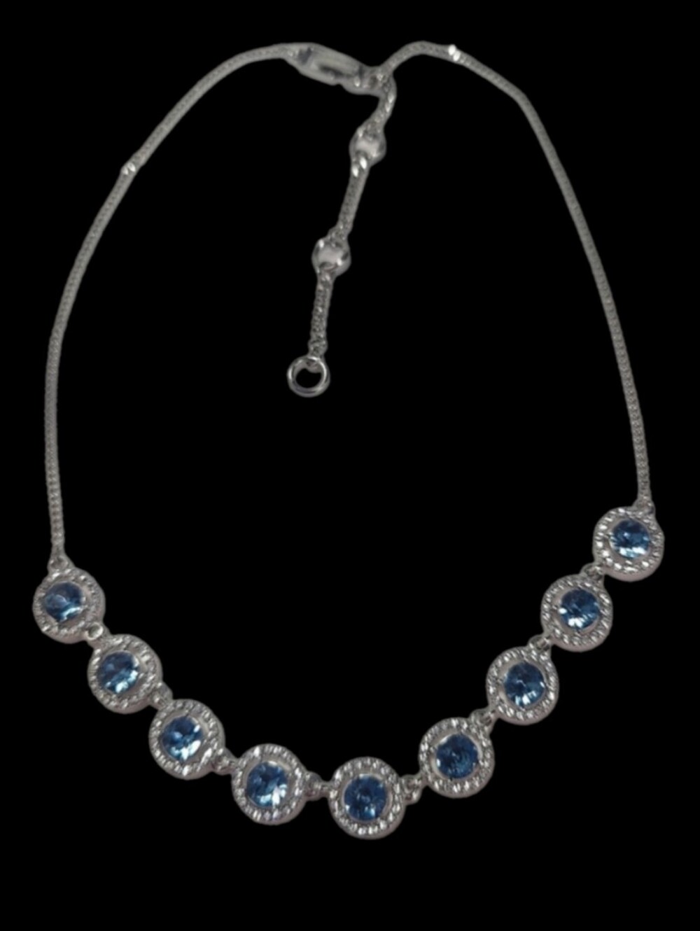 Givenchy Light Blue Crystal Halo Necklace Silver Tone Signed Adjustable 16–19”
